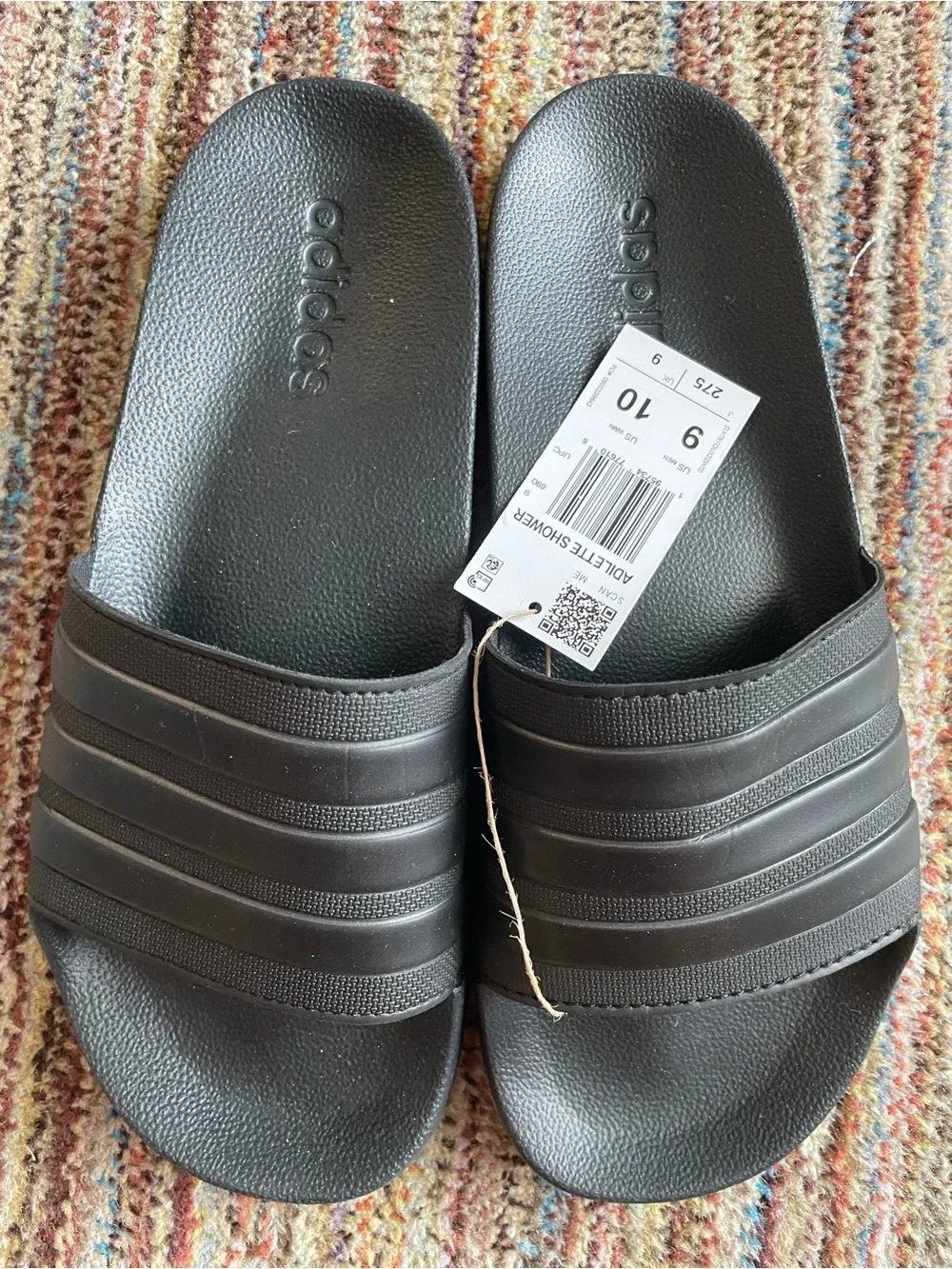 Adidas Adilette Black Shower Slide Sandals Men’s 9 Women’s 10 NWT